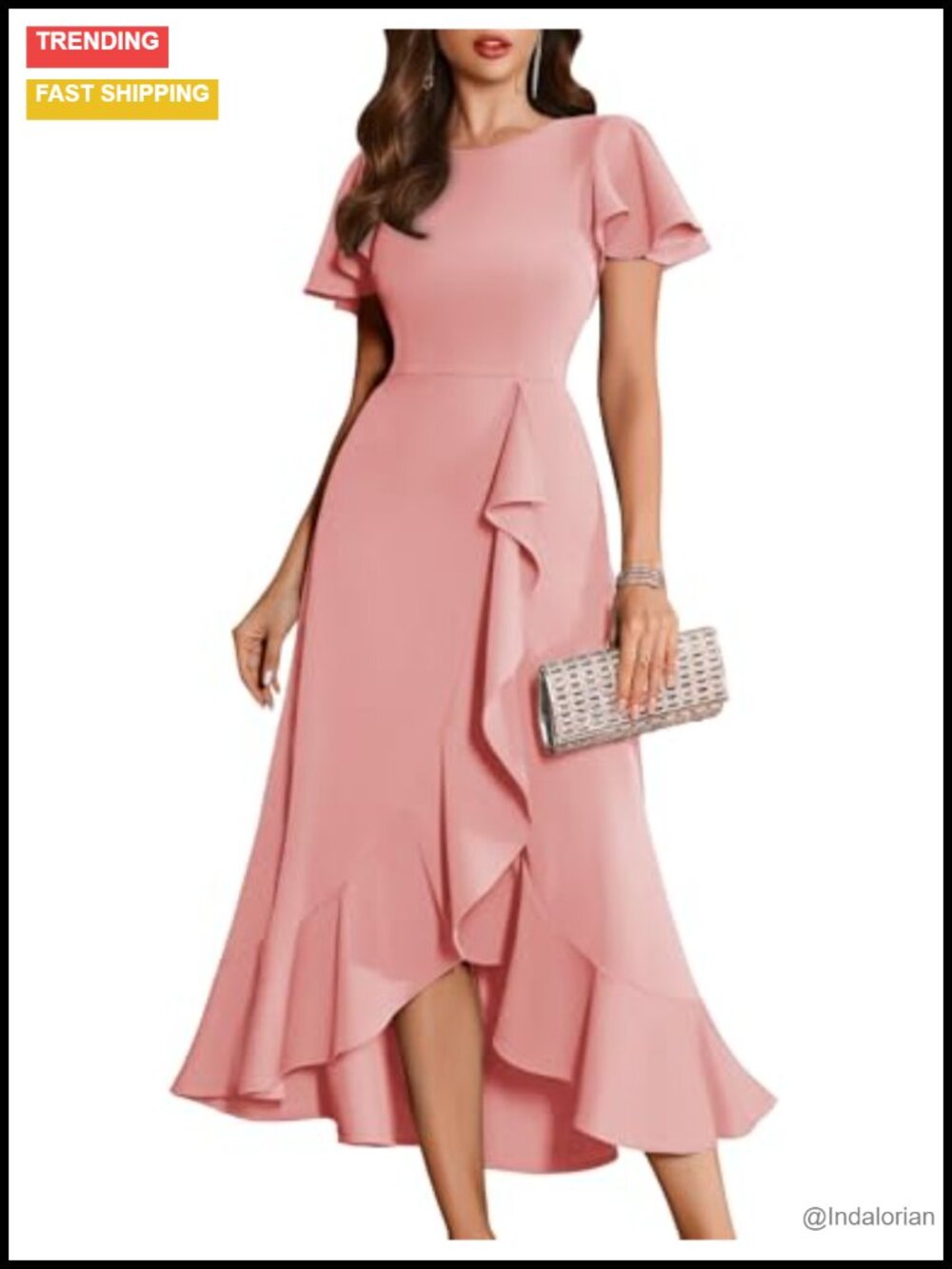 Women's Formal Flutter Sleeve Wedding Guest Cocktail Long Dress